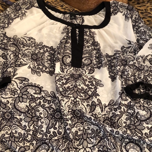 INC International ysize 14 Black ivory sheer paisley print 3/4 sleeve - Picture 10 of 11